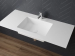 Plan vasque Design, fabrication sur mesure, Largeur 60 à 200 cm x Profondeur 40 à 60 cm, résine minérale ACRYSTONE® SOLID-SURFACE Finition lisse blanc mate, Livraison Offerte et Rapide.